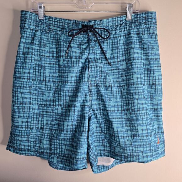 Nautica Mens Large Blue Swim Trunks Board Shorts Geometric,‎ Beachcore, Outdoors - Picture 1 of 8